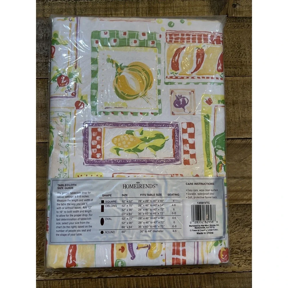 VTG HomeTrends Vinyl Tablecloth Flannel Backed Garden Vegetables 60